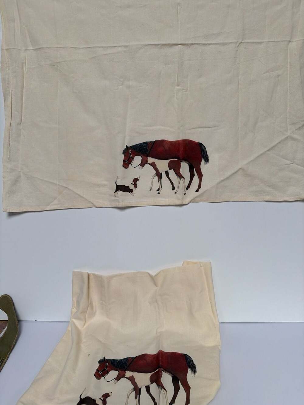 Mare Foal and Basset Hound Flour Sack Tea Towel Set 2
